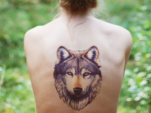 Девушка с татуировкой волка на спине