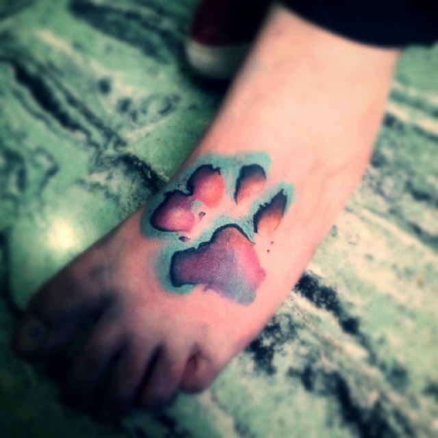Татуировка нарисованного отпечатка собачьей лапы