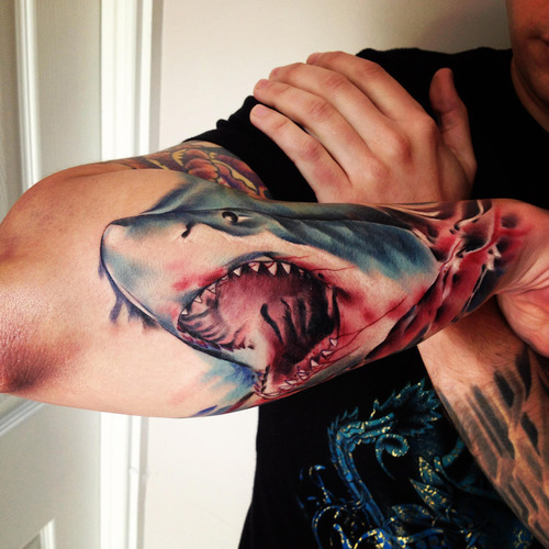 Реалистичная тату акулы на руке