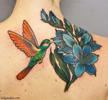 Колибри и синие цветы на спине