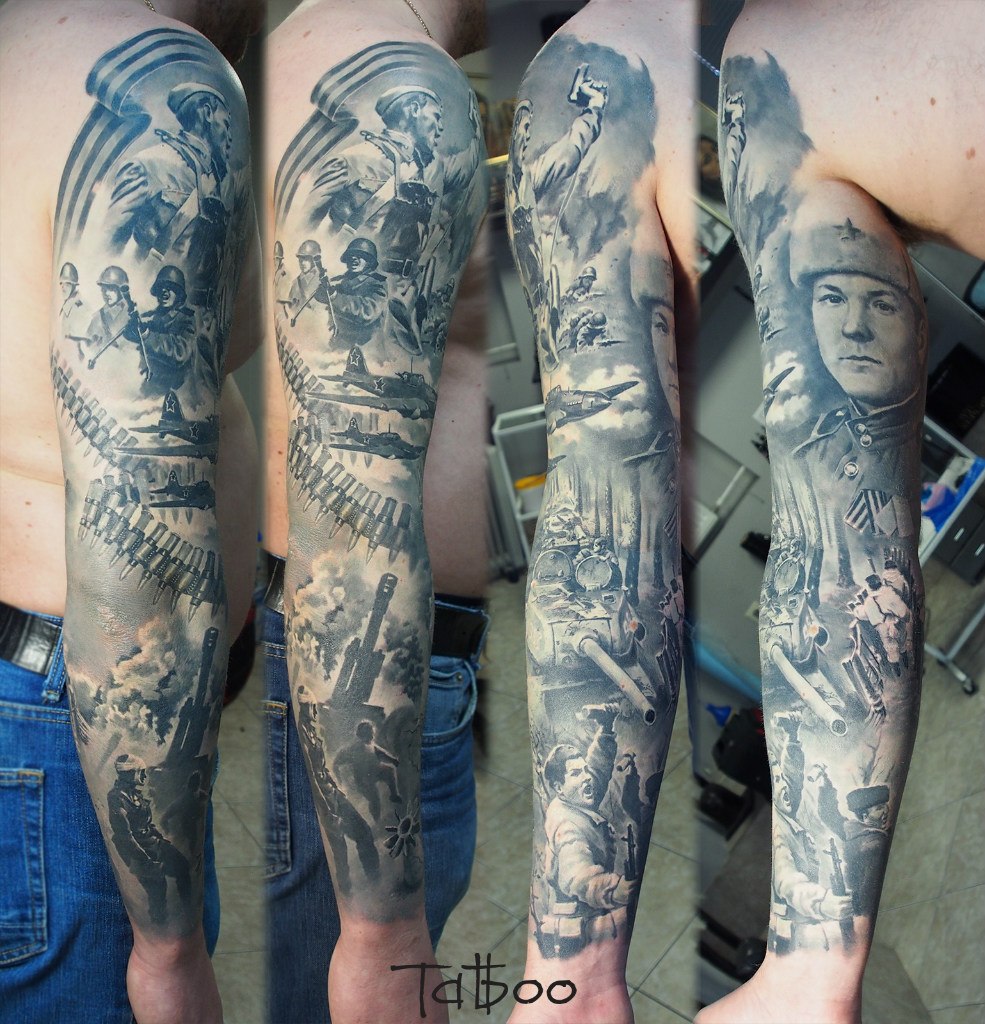 Реалистичные Временные татуировки рукава, войны, солдат, Лев, часы, мужские, женские