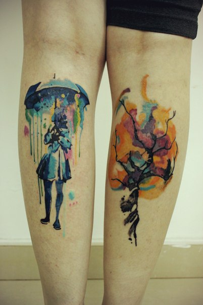 Две татуировки в стиле акварель