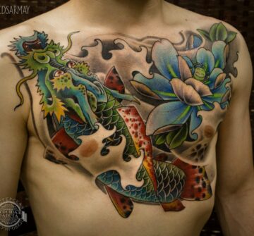 Мужская тату на груди в японском стиле