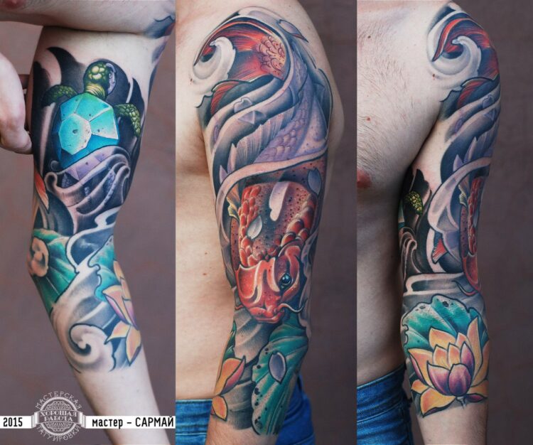 Мужская японская татуировка на руке