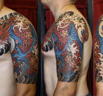 Мужская тату с драконом в японском стиле