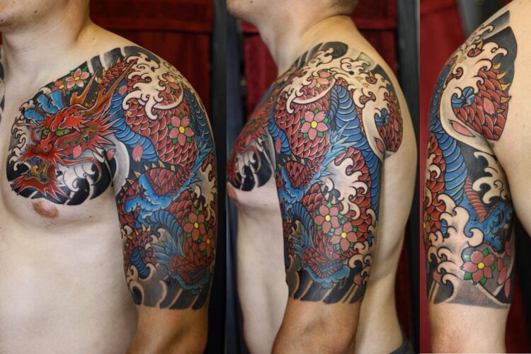 Мужская тату с драконом в японском стиле