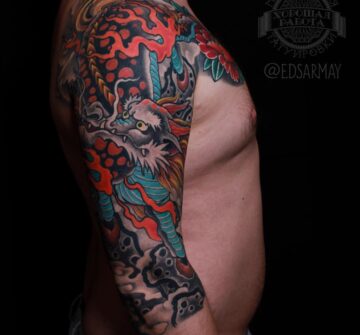 Дракон на плече, мужская татуировка