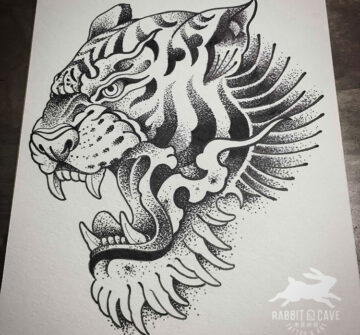 Эскиз тату тигр с открытой пастью