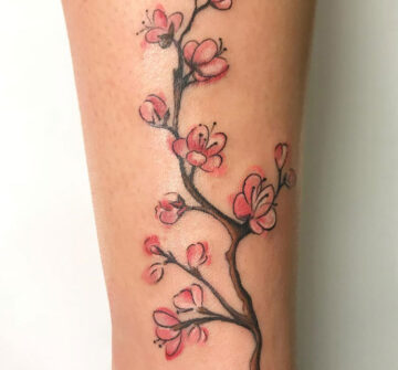 Цветение вишни, женская тату на ноге