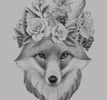 Эскиз лисы с цветами на голове
