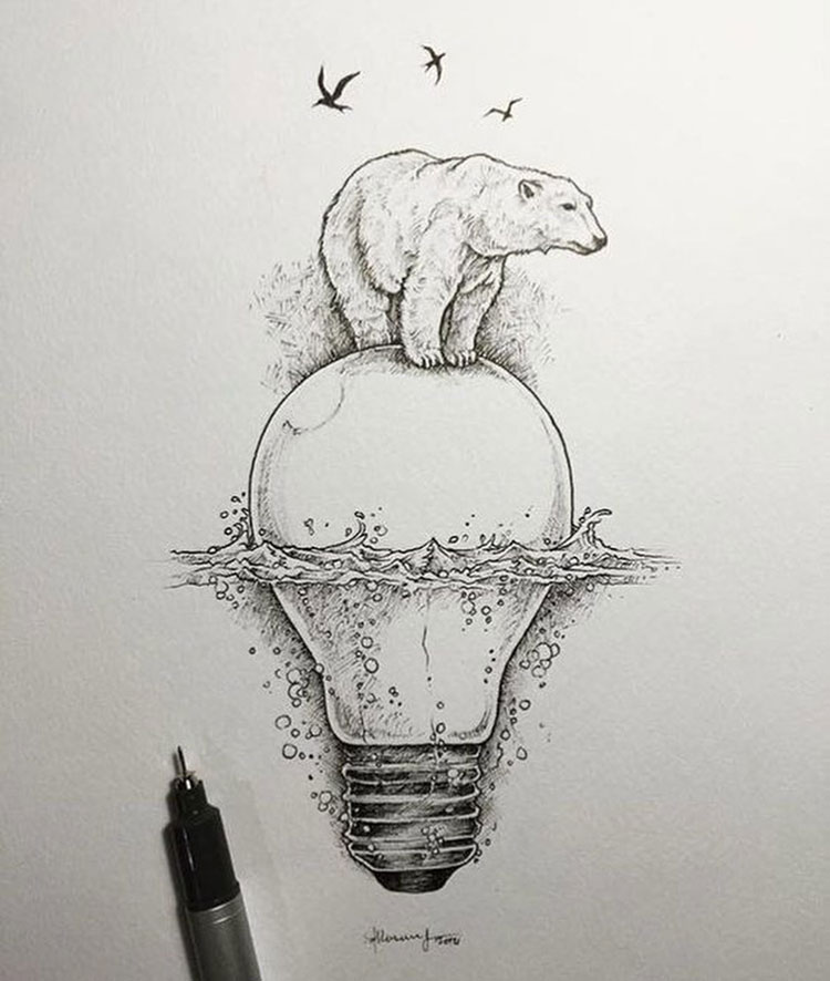Эскиз медведя на лампочке