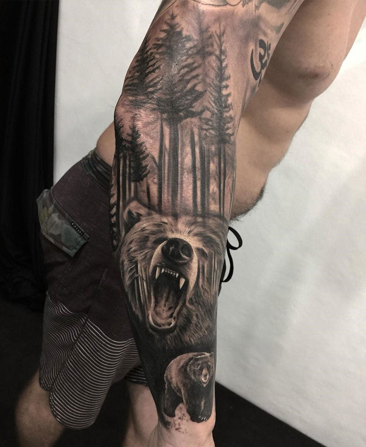 Татуировки мужские на руке медведь фото