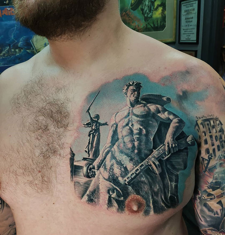 Великая отечественная война, cover-up, мужская тату на груди
