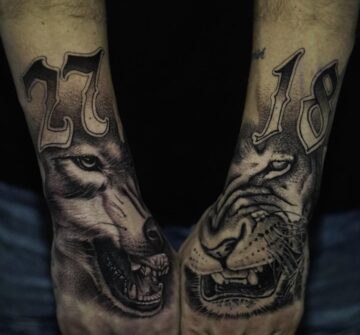 Волк и тигр, мужские тату на руках
