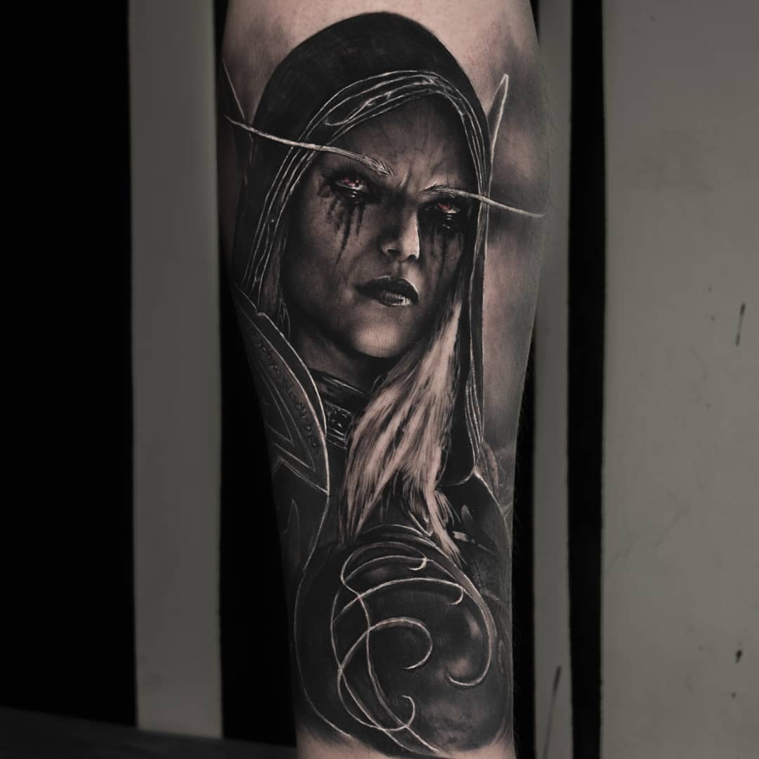 Сильвана Ветрокрылая, World of Warcraft, тату на предплечье - фото татуиров...