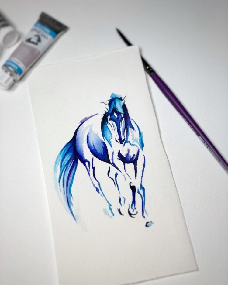 Синяя лошадь, акварель