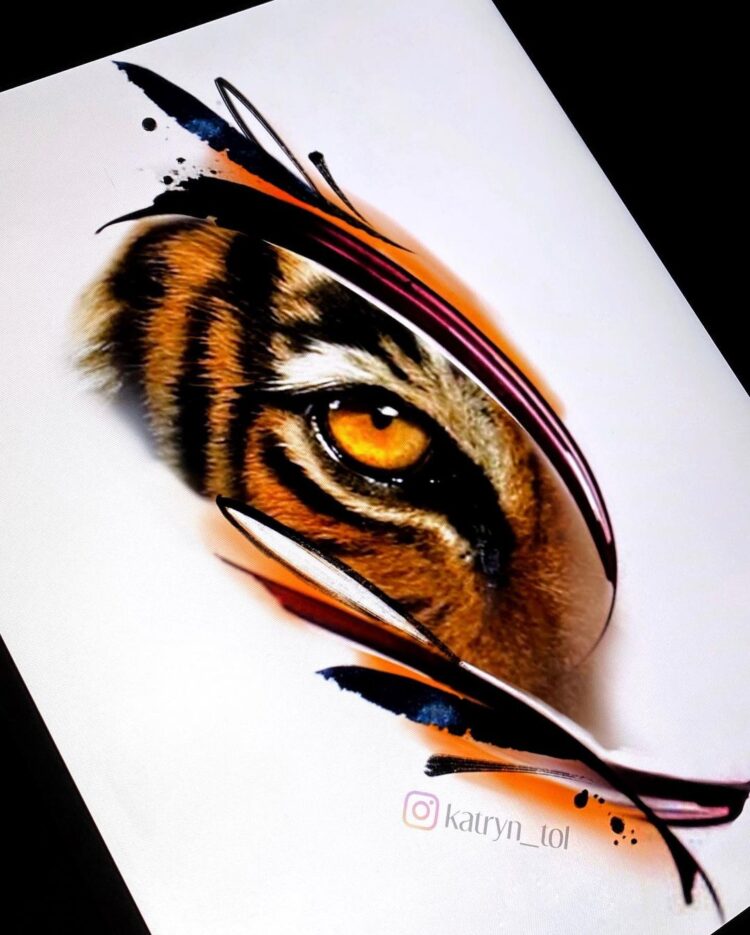 Эскиз тигра на предплечье или голень