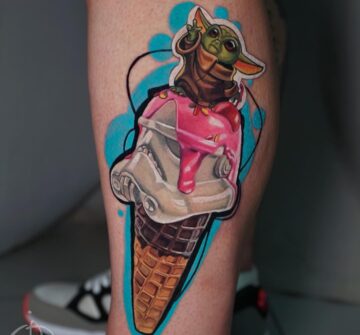 Мороженное в стиле Звездных войн, тату на голени у парня