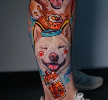 Портреты собак и роллы, тату в стиле поп-арт