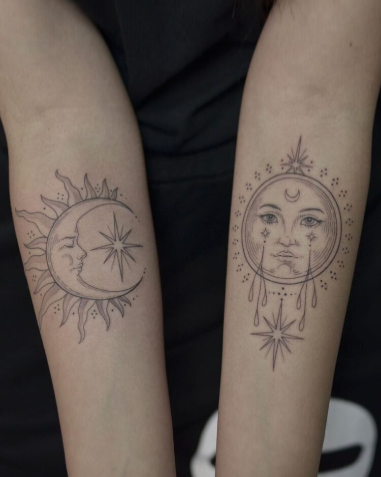 Полумесяц и солнце, татуировки на предплечьях
