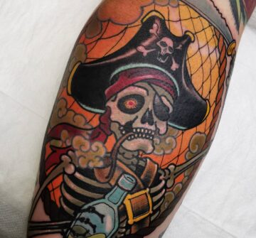 Пиратский скелет с бутылкой рома